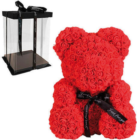 Bear of Artificial Roses Red 40cm in Box Tres Chic