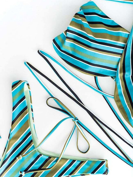Set Bikini Set De Bikini Cu Burete Detașabil Cu Dungi Turcoaz