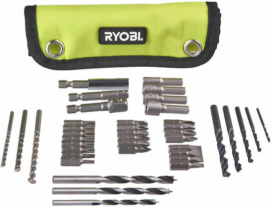 Ryobi Set of 40 Drills with Cylindrical Shank for Metal και Wood