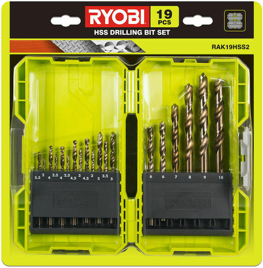 Ryobi Set of 19 HSS Drills with Cylindrical Drill Top for Metal