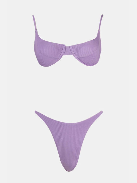 Luigi Padded Underwire Bikini Set Bra & Slip Bottom with Adjustable Straps Lilac