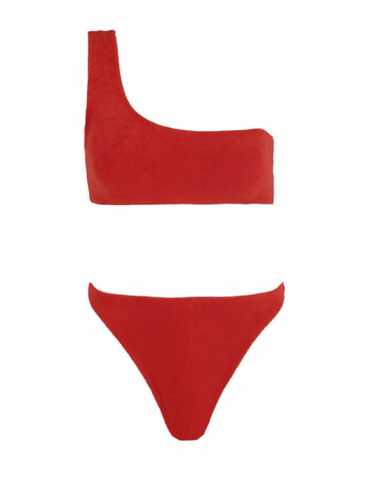 Luigi Bikini Set One Shoulder Top & Slip Bottom Red