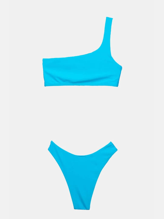 Luigi Padded Bikini Set One Shoulder Top & Brazil Bottom Blue