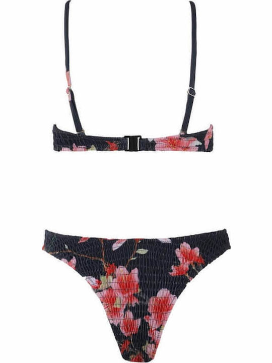 Underwire Bikini Set Bra & Brazil Bottom Gigi with Adjustable Straps Blue
