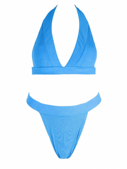 Luigi Padded Bikini Set Triangle Top & Brazil Bottom Blue