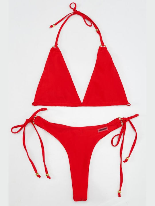 Luigi Padded Bikini Set Triangle Top & String Bottom Red