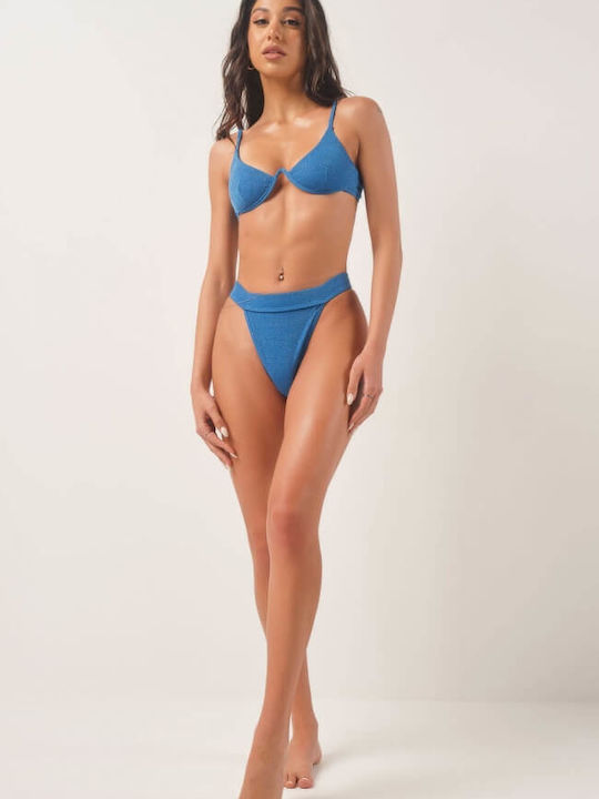 Underwire Bikini Set Bra & Brazil Bottom Gigi with Adjustable Straps Blue