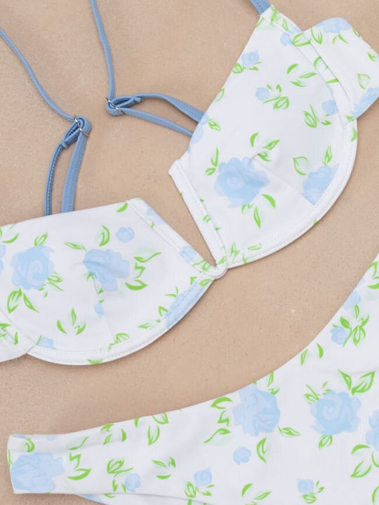 Set Bikini Floral Albastru Deschis