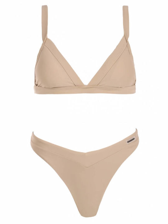 Luigi Padded Bikini Set Triangle Top & Slip Bottom with Adjustable Straps Beige