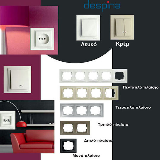 Mono Electric Πλαίσιο Διακόπτη 4 Θέσεων Κάθετης και Οριζόντιας Τοποθέτησης σε Λευκό Χρώμα 500-001936163