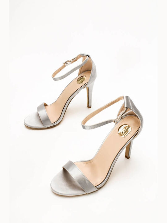 Luigi Women's Sandals with Ankle Strap Silver with Chunky High Heel