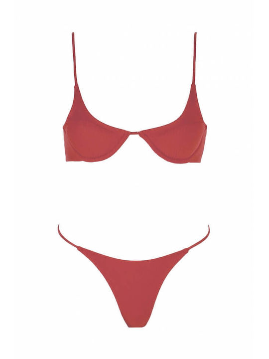 Luigi Padded Bikini Set Triangle Top & Brazil Bottom with Adjustable Straps Pink