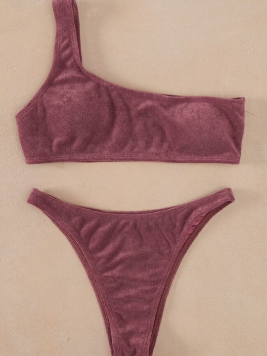 Bikini Set One Shoulder Top & Slip Bottom Terry Purple