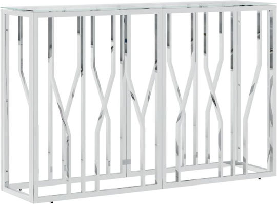 Console Table Metal with Glass Surface Silver L110xW30xH70cm