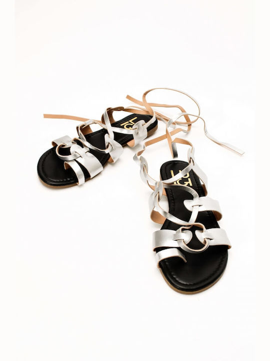 Luigi Synthetic Leather Lace-Up Women's Sandals Silver