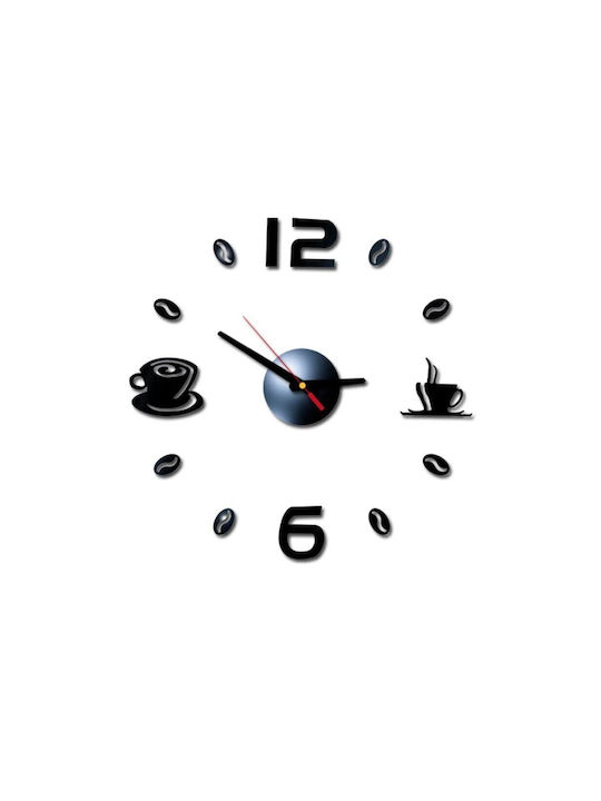 3D Wall Clock Sticker Metallic Black Ø41cm