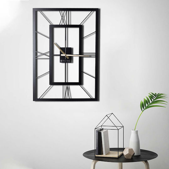 Wallity Ceas de Perete Metalic Negru 70x49cm