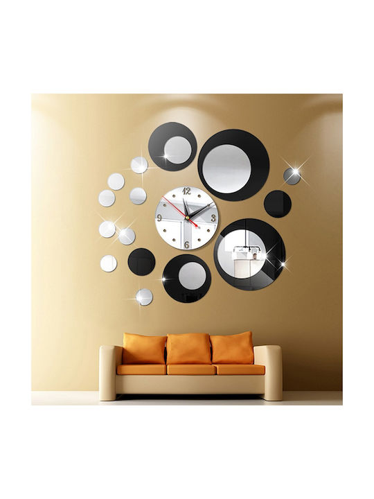 3D Wall Clock Sticker Mirror Black