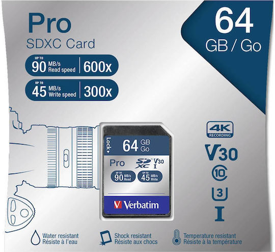 Verbatim Pro SDXC 64GB U3 UHS-I 90MB/s