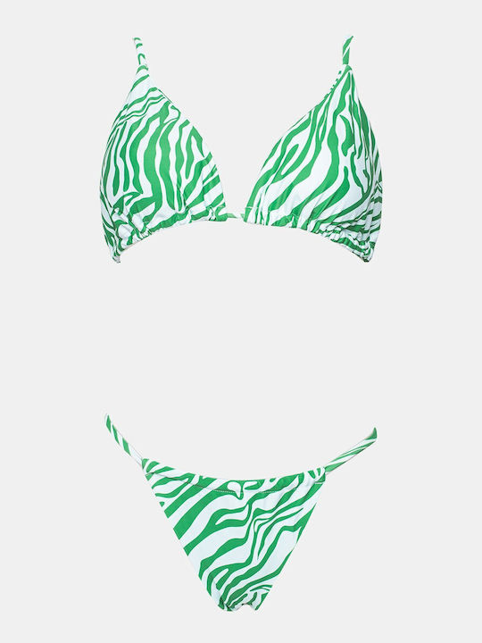 Set Bikini Triunghi Cu Burete Detașabil Animal Print Verde