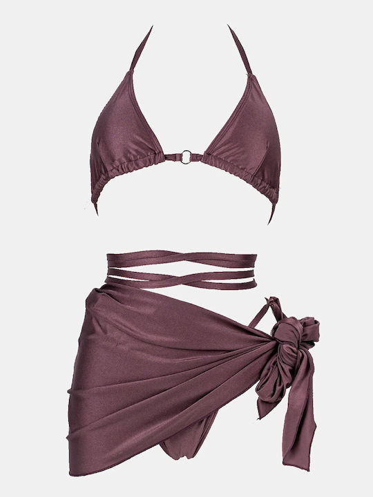 Set Bikini 3 Bucăți Triunghi Maro