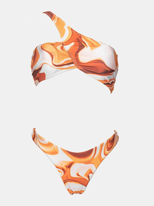 Set Bikini Mit Einer Schulter Mit Abnehmbarer Verstärkung Orange