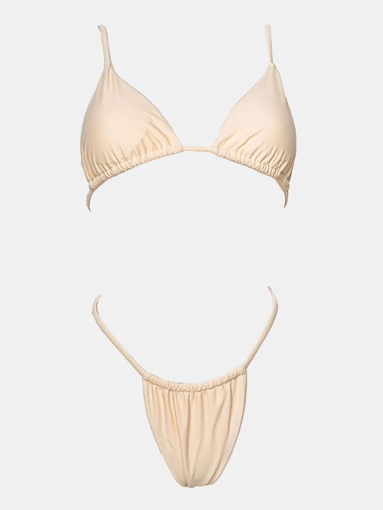 Set Bikini Triunghi Cu Burete Detașabil Talie Înaltă Bej