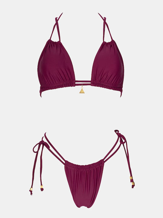 Set Bikini Triangle with Removable Padding and Brazil High Waist Burgundy
