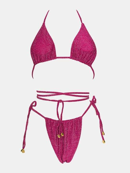Set Bikini Triunghi & Brazilia Talie Înaltă Fuchsia
