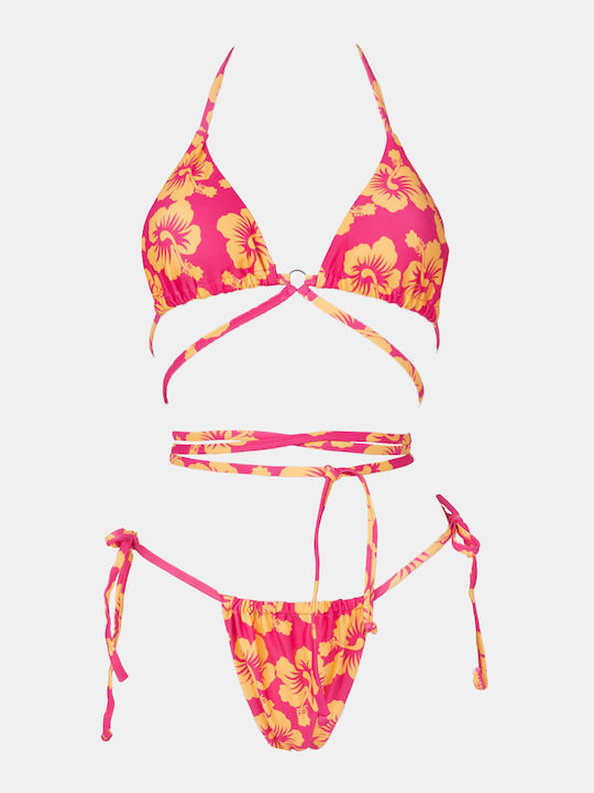 Set Bikini Τριγωνάκι με Αφαιρούμενη Ενίσχυση Floral Φούξια