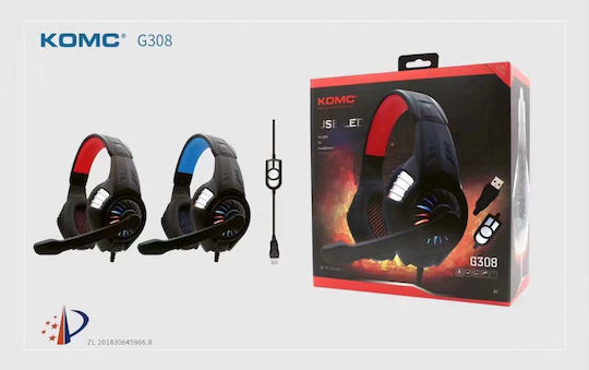 Komc G308 Over Ear Gaming Headset με σύνδεση USB Μπλε