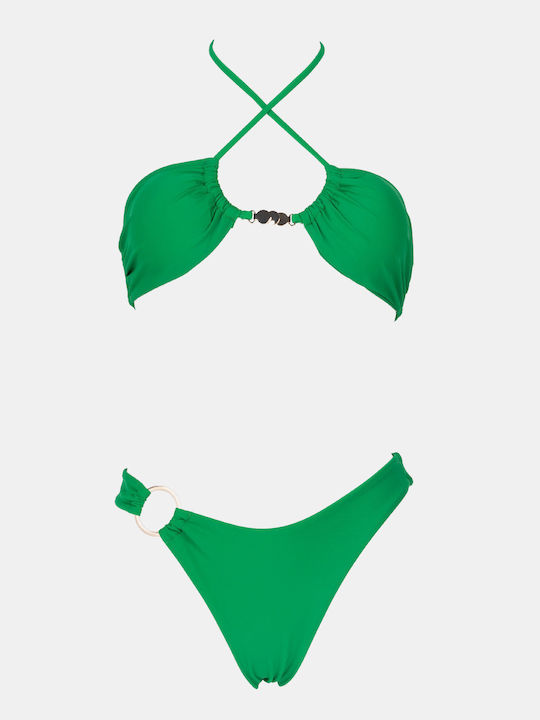 Set Bikini Dreieck & Brasilien Hohe Taille Grün
