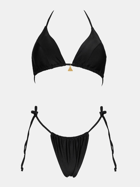 Set Bikini Triunghi și Brazilia Talie Înaltă Negru