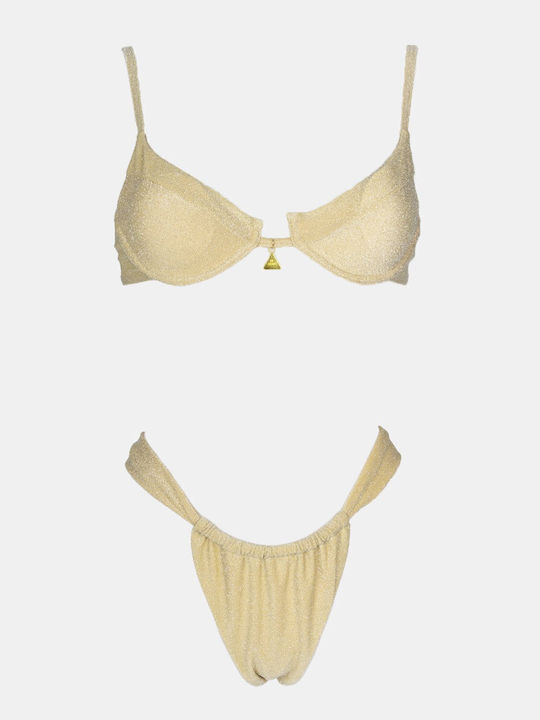 Set Bikini mit Abnehmbare Verstärkung Brasilien Hohe Taille Beige