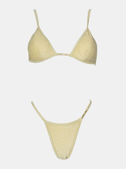 Bikini Set Triangle With Removable Padding & String High Waist Beige