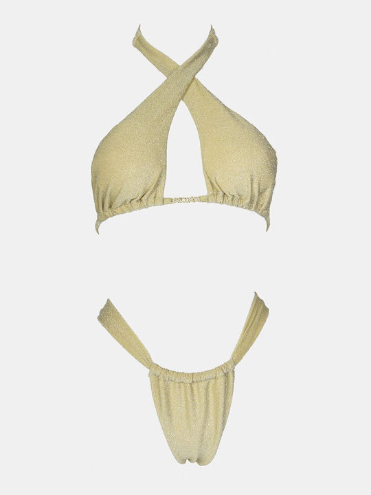 Set Bikini Triangle with Removable Padding and Brazil High Waist Beige