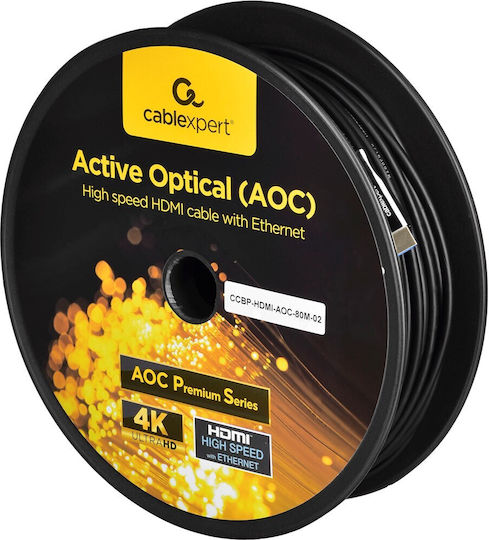 Cablexpert Active Optical HDMI 2.0 Premium High Speed 4K 60Hz HDR Cable HDMI male - HDMI male 80m Μαύρο