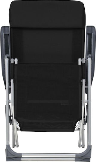 vidaXL Lounger-Armchair Beach Aluminium with Recline 5 Slots Black 58x78x114cm Set of 2pcs