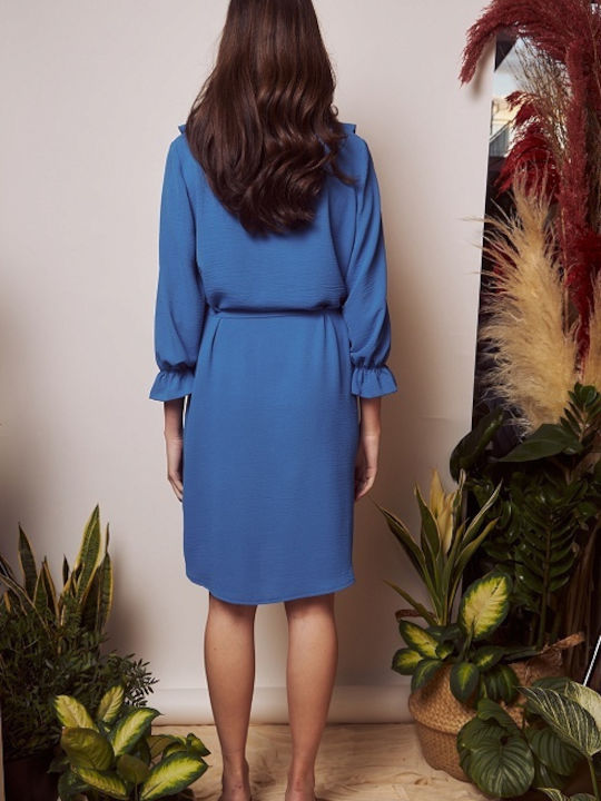 Desiree Summer Mini Shirt Dress Dress with Ruffle Blue