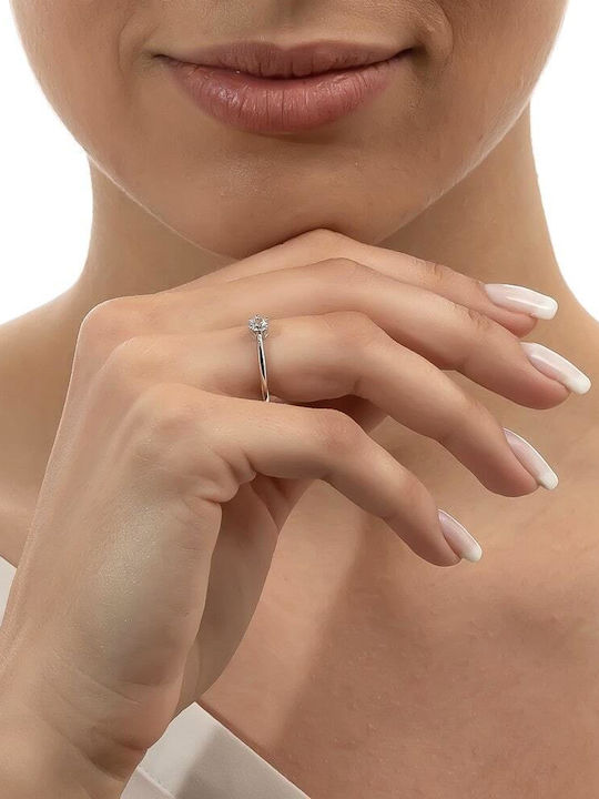 Eforo Einzelner Steinring aus Weißgold 14K