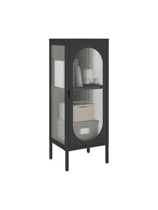 Floor-standing Living Room Display Cabinet made of Metal with Glass Black 40x35x105cm