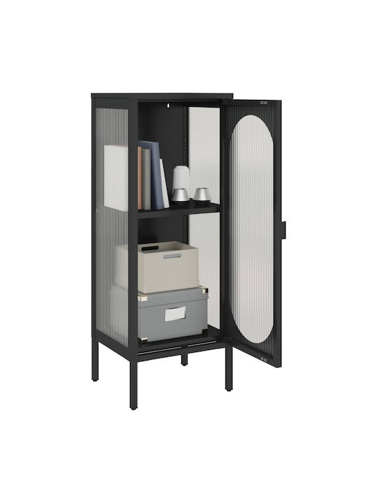 Floor-standing Living Room Display Cabinet made of Metal with Glass Black 40x35x105cm
