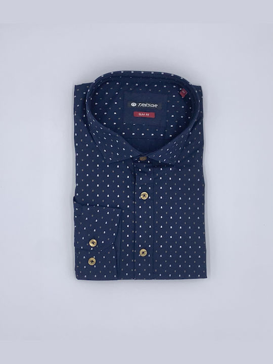 Tresor Men's Shirt Long Sleeve Navy Blue