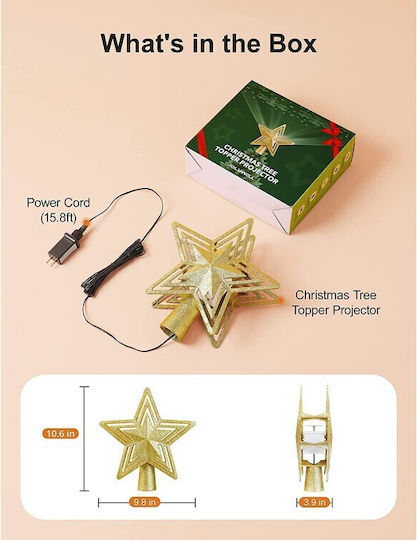 Κορυφή Αστέρι Φωτιζόμενη Χρυσή RGB Projector Santa Claus