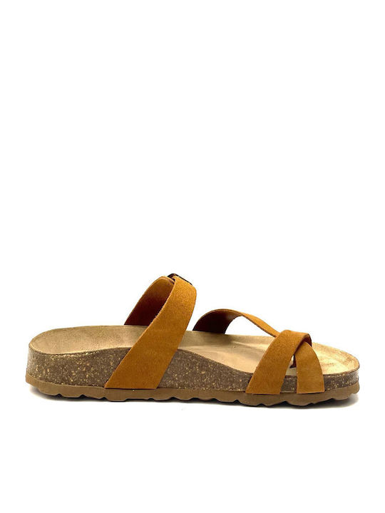 Leather Women's Flat Sandals Anatomic in Tabac Brown Color