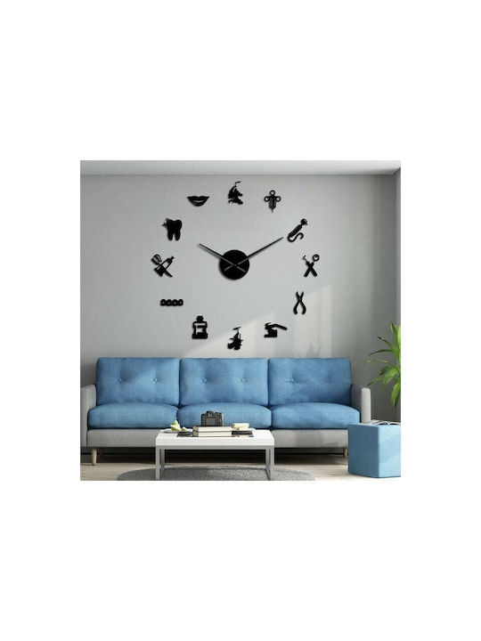 3D Wall Clock Sticker Plastic Black Ø100cm