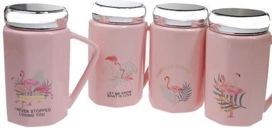 Next Flamingo Κούπα Κεραμική με Καπάκι Μωβ