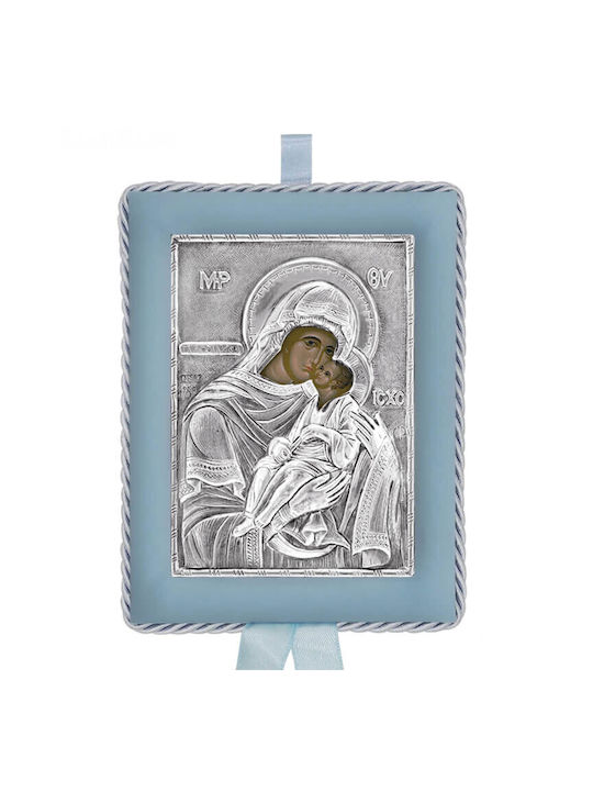 Silver Icon for Newborn Boy Virgin Mary Sweetheart 14,5x11,5cm