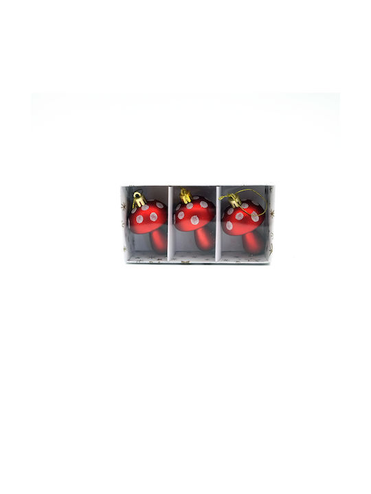 Set of Mushroom Plastic Red Christmas Tree Ornaments 7x5cm 3 Pieces