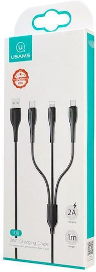 Usams SJ374 U38 Regulär USB zu Blitzschlag / Typ-C,TC-TC / Micro-USB Kabel 2A Schwarz 1m (SJ374USB01)